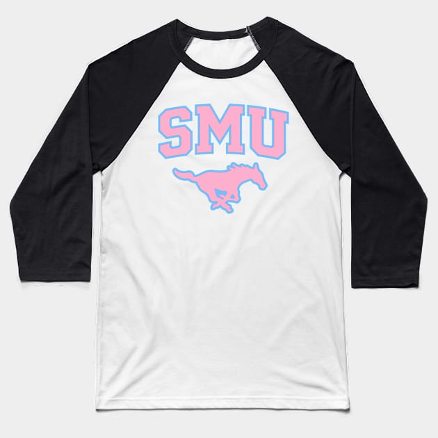 SMU Blue Logo & Pink Peruna Baseball T-Shirt by one-broke-kid